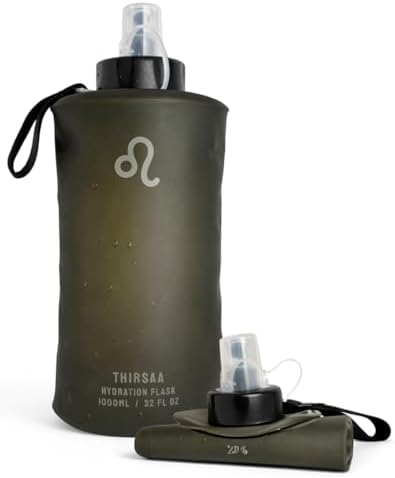 Collapsible 1L Soft Flask Water Bottle – Leak-Proof, BPA Free Hydration Bottle with Roll Up Design for Running, Hiking, Cycling or Travelling (1, Charcoal)