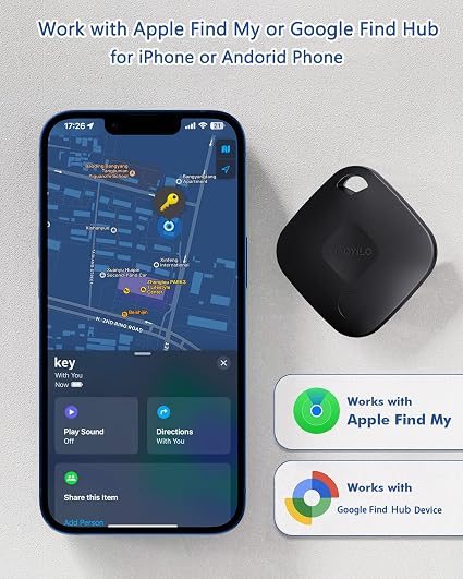 Dual System Air Tracker Tag, Bluetooth Tracker Work with Apple Find My and Google Find Hub for iPhone iOS Android, Item Tracker for Luggage Key Bags etc 4 Pack Pure Black