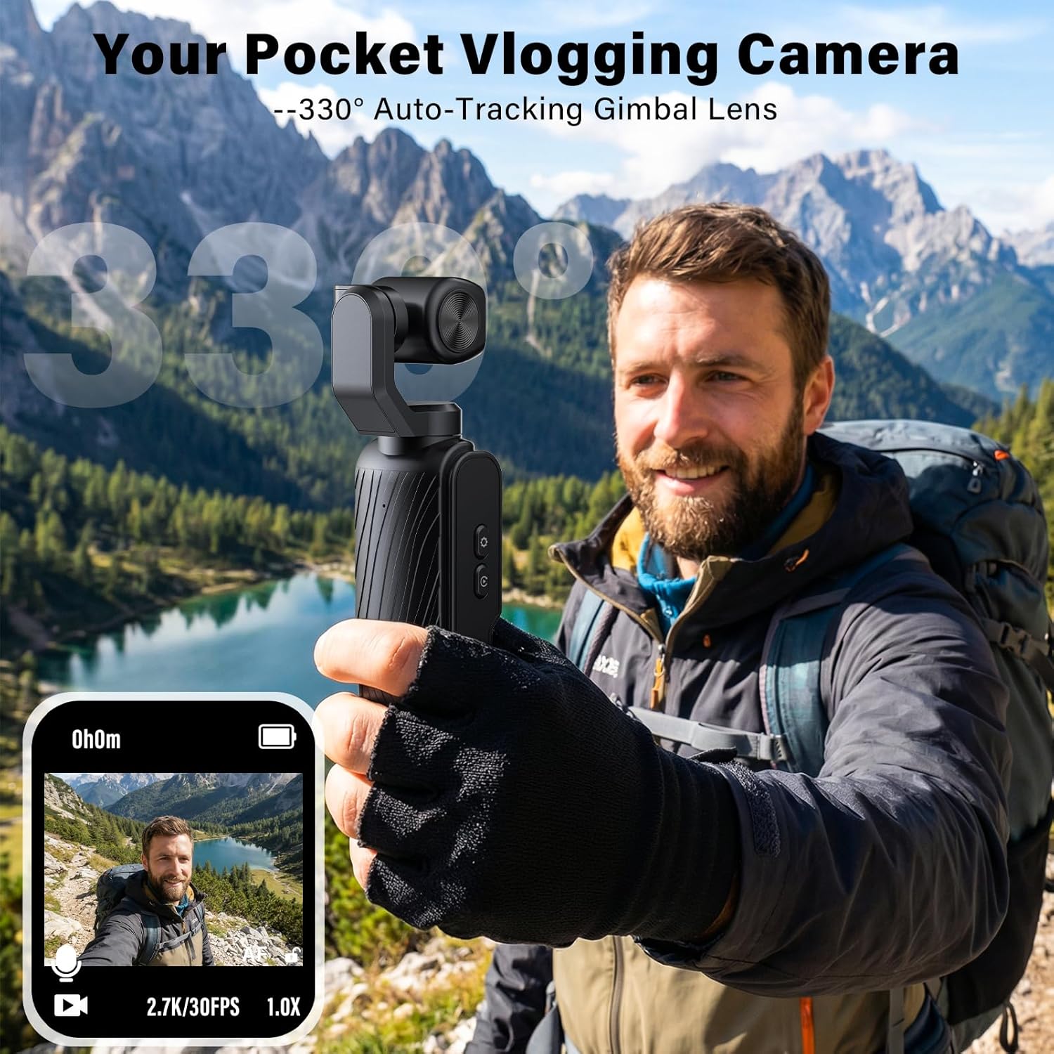 4K Vlogging Camera with 1.72'' Sensor – 2-Axis Stabilisation Action Camera, 64MP Digital Camera with Touchscreen, Subject Tracking, Compact Camera with 64GB Card for Travel Outdoor Vlog