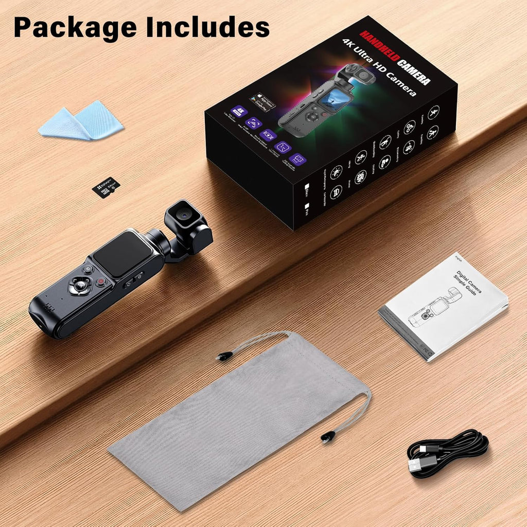 4K Vlogging Camera with 1.72'' Sensor – 2-Axis Stabilisation Action Camera, 64MP Digital Camera with Touchscreen, Subject Tracking, Compact Camera with 64GB Card for Travel Outdoor Vlog