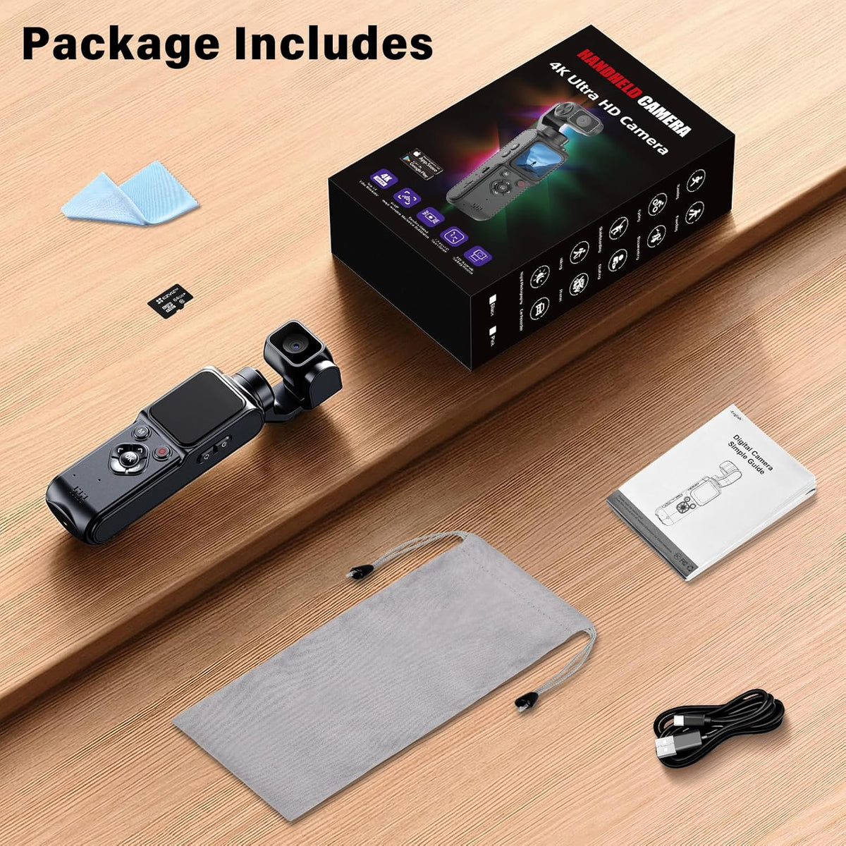 4K Vlogging Camera with 1.72'' Sensor – 2-Axis Stabilisation Action Camera, 64MP Digital Camera with Touchscreen, Subject Tracking, Compact Camera with 64GB Card for Travel Outdoor Vlog