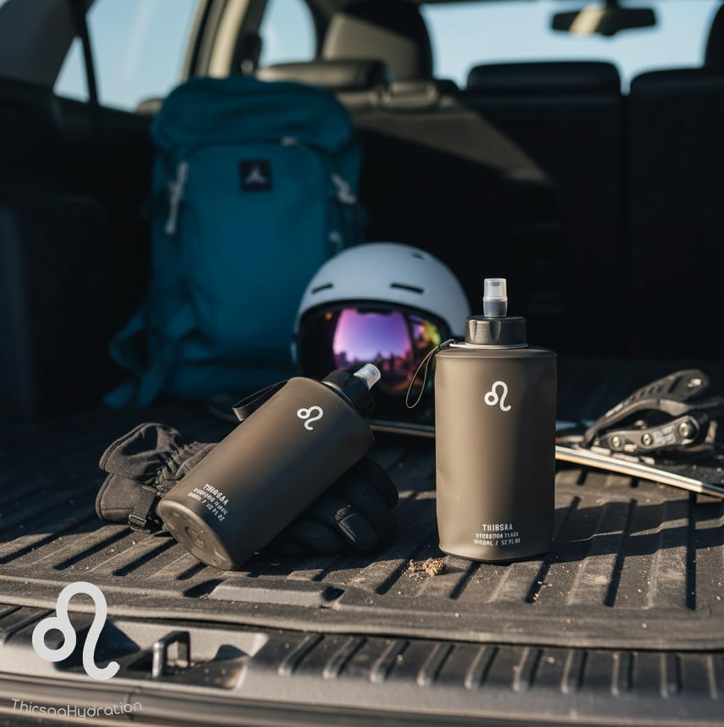 Collapsible 1L Soft Flask Water Bottle – Leak-Proof, BPA Free Hydration Bottle with Roll Up Design for Running, Hiking, Cycling or Travelling (1, Charcoal)